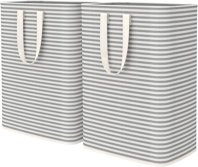 Lifewit 2 Pack Laundry Hamper Large Collapsible Laundry Baskets, Freestanding Waterproof Clothes Hamper with Easy Carry Handles in Laundry Room Bedroom Bathroom College Dorm, Grey, 2 x 65L