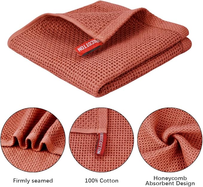 Nialnant 100% Cotton Dish Rags, 6 Pack Waffle Weave Kitchen Towels,Quick Drying Dish Cloths for Washing Dishes 12x12 Inches,Multi Color