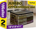 Jumbo Storage Bags Flexible Totes for Clothes, 10 Gallon Extra Large Zipper Bags for Storage (10 Gal-2 pack)