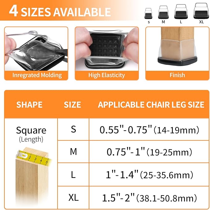 Ezprotekt 24 Pcs Chair Sliders for Carpet, Square Chair Glides for Carpet, Teflon Furniture Pads Glides, Bar Stool Protectors Caps, Furniture Sliders for Chair Table Desk Clear (S Fit: 0.55"- 0.75")