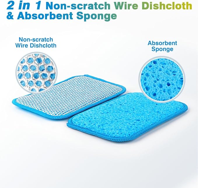 HOMEXCEL 12 Pack Scrub & Wipe Cloths, Scrub Sponges with Non-Scratch Wire Dishwashing Rag for Kitchen, All-Purpose Cloth for Dishes, Pots, Pans, Non-Stick Cookware, Countertops (Blue)