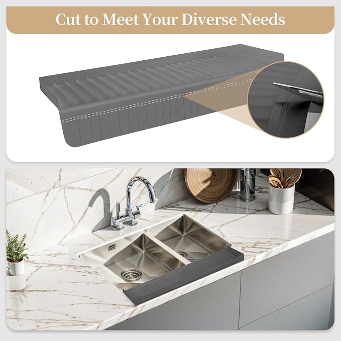 Sink Edge Protector with Suction Cup, 14" 20" 24" 30", Silicone Sink Splash Guard for Kitchen & Bathroom, Protect Countertop from Scratches, Stains, for Stainless Steel Granite Quartz
