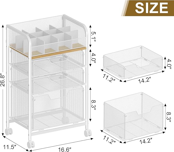 Makeup Cart Organizer with 3 Drawers,Floor Skincare Organizers with Dividers, Vanity Organizer Cosmetics Display Cases Holder for Skin Care Nail Polish Perfume Makeup brush Hair Tool,White
