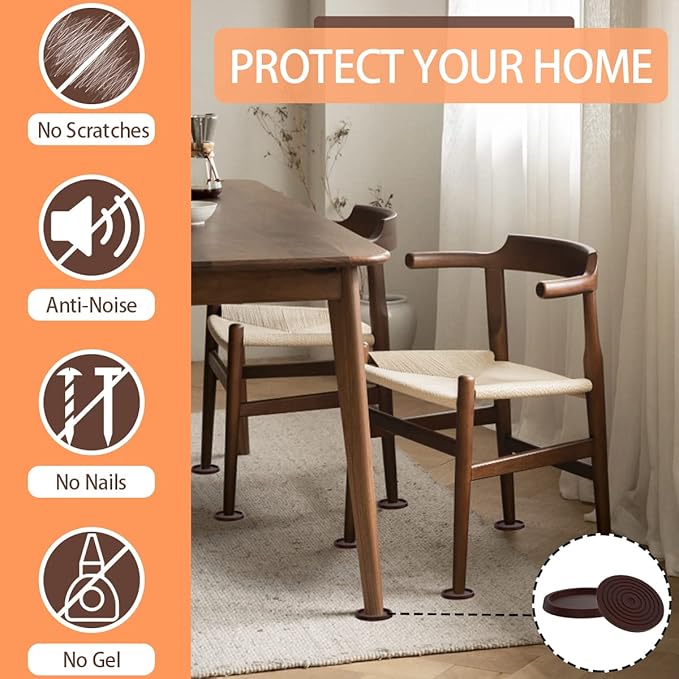 32Pcs 3.5in Furniture Coasters Non-Slip Bed Leg Pads Round Rubber Anti Sliding Caster Cups for Hardwood Floors Brown