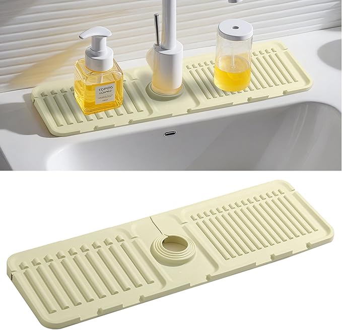Faucet Mat for Kitchen Sink, Silicone Faucet Handle Drip Catcher Tray Mat, Silicone Kitchen Sink Splash Guard, Ideal Protective Tray for Stone Sinks in Kitchen & Bathroom