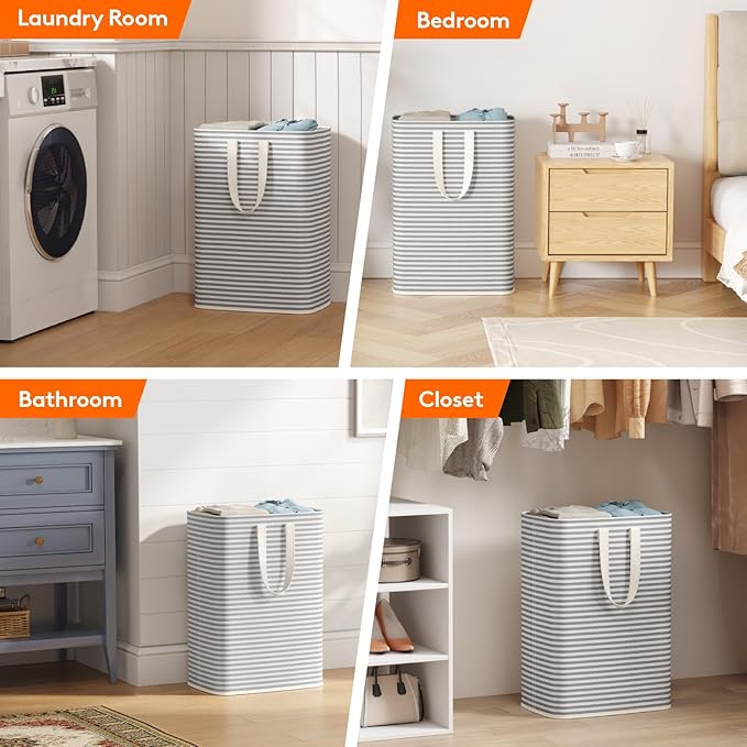 Lifewit 2 Pack Laundry Hamper Large Collapsible Laundry Baskets, Freestanding Waterproof Clothes Hamper with Easy Carry Handles in Laundry Room Bedroom Bathroom College Dorm, Grey, 2 x 65L