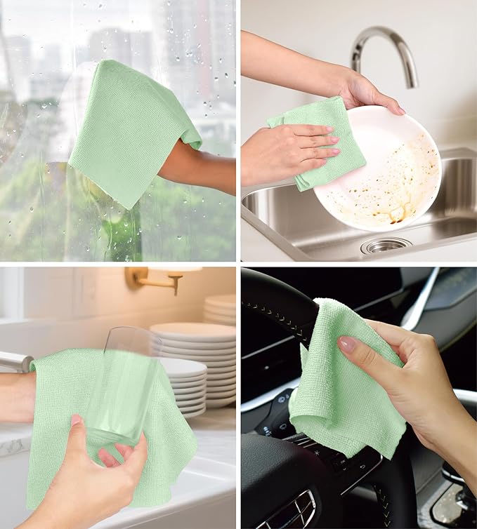 CHAUNCEY HOME Microfiber Cleaning Cloth Roll - 100 Pack Tear Away Microfiber Paper Towels, Reusable, Washable, Scratch-Free, Kitchen Towels for Car, Home, Kitchen, Glass, Dishes(Bean Green)