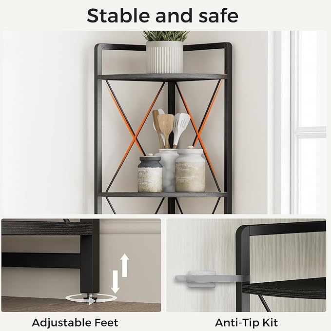 6 Tier Corner Shelf Stand, 78" H Tall Industrial Corner Bookshelf for Living Room Decor, Metal Corner Shelf, Plant Stand Display Shelf for Bedroom, Bathroom, Small Space, Black