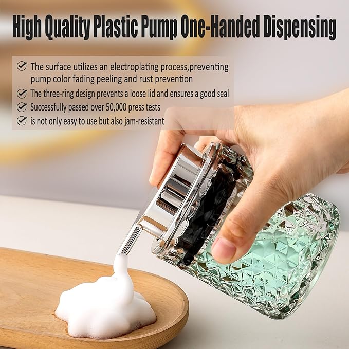 Malachi Foaming Hand Soap Dispenser, Refillable Clear Glass Pump Bottles for Liquid or Lotion, Modern Foam Dispenser for Bathroom, Kitchen, Commercial