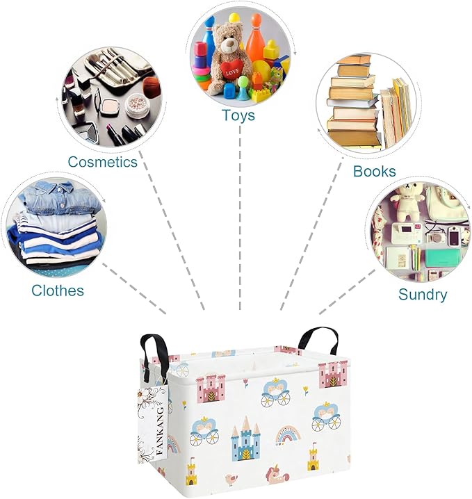 FANKANG Storage Bins, Nursery Hamper Canvas Laundry Basket Foldable with Waterproof PE Coating Large Storage Baskets for Kids Boys and Girls, Office, Bedroom, Clothes,Toys(Rec-castle carriage ）