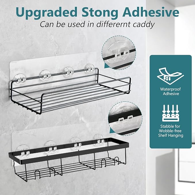 KaiwayInno 4 Pack Shower Caddy Adhesive Replacement, Strong Shower Shelf Adhesive Hooks for Corner Shelf Basket, Bathroom Rack, Kitchen Rack and Soap Holder