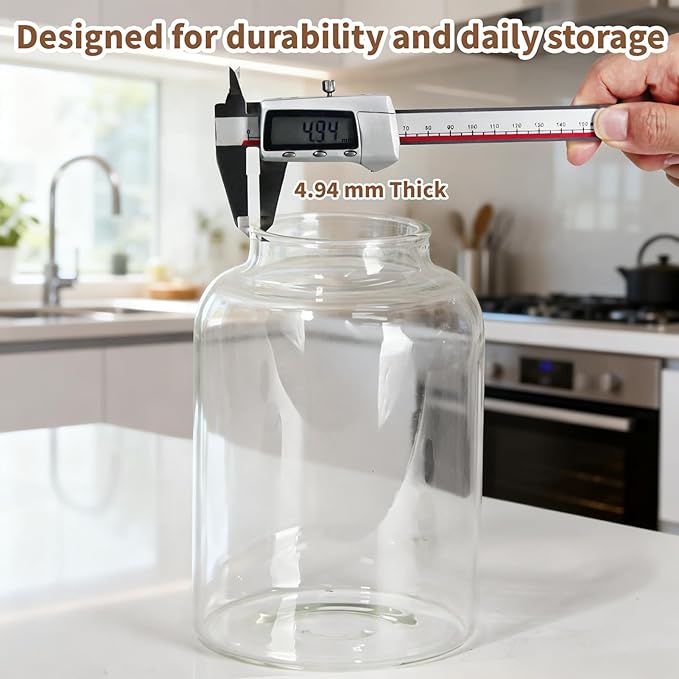 77L 2 PCS Large Glass Food Storage Jars with Airtight Lids, 4.2 Qt Wide Mouth Glass Canister Set for Pantry, Rice, Flour, Sugar, Cereal & Coffee