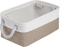 Storage Baskets for Shelves 11.8x7.9x5.2 Inch, Foldable Fabric Storage Bins with Handles, Small Storage Baskets for Organizing Closet, Office, Home Organization (1-Pack, White&Khaki)