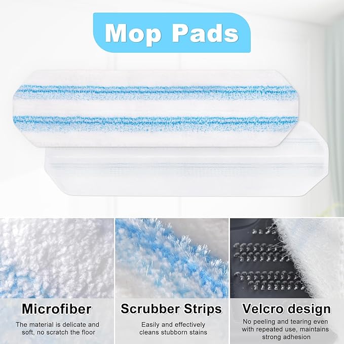 Mop Replacement Pads for OCedar H2prO Flat Mop System, 6 Pack Mop Pads for Ocedar H2prO Flat Mop, Machine Washable and Reusable Microfiber Mop Heads Replacements, Mop Refills Safe on Various Floors