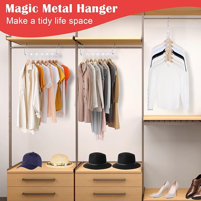 8 Packs Space Saving Hangers for Closet, Collapsible Closet Organizer, Metal Clothes Hangers for Organization and Storage, Dorm Room Essentials