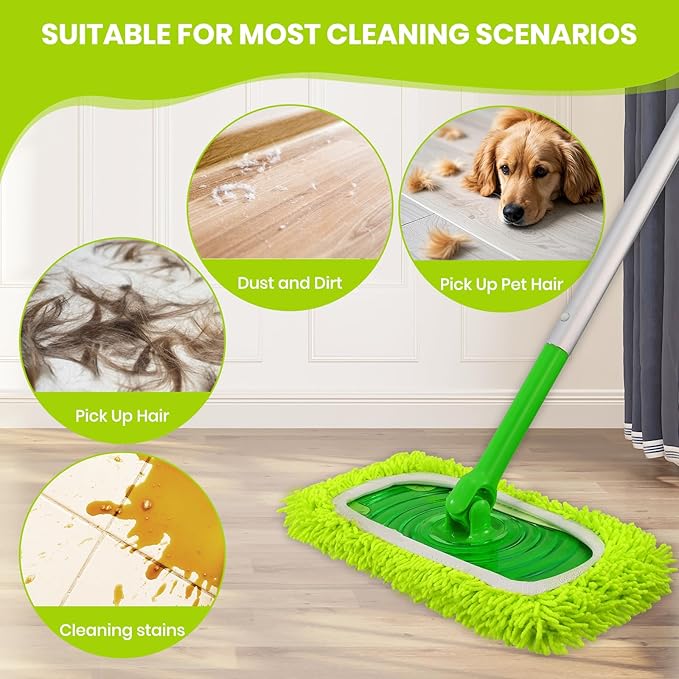 8 Pack Chenille Mop Pads, Reusable Microfiber Mop Refills for 10''–12'' Flat Mops, Washable Wet & Dry Floor Pads for Hardwood, Tile, Compatible with Swiffer Sweeper
