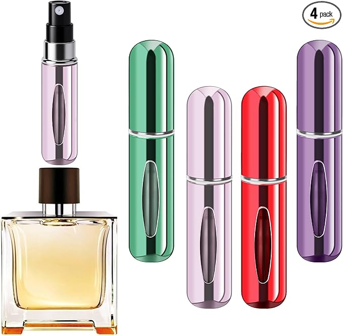 Refillable Perfume Portable Atomizer Bottle Refillable Perfume Spray, Travel Perfume (5ml, 4 Pack) (Purple, Pink, Green, Red)