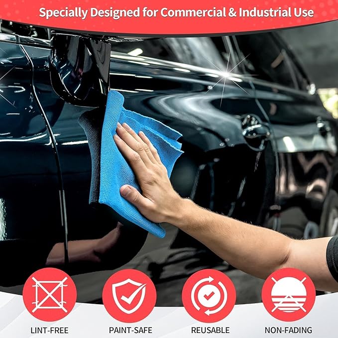 HOMERHYME Microfiber Cleaning Cloth, 200 Pack Blue Cleaning Rags Microfiber Towel Bulk Absorbent Lint-Free Wash Cloths, All-Purpose Towels for Cars, Shop, Automotive, Garage, Home & Kitchen