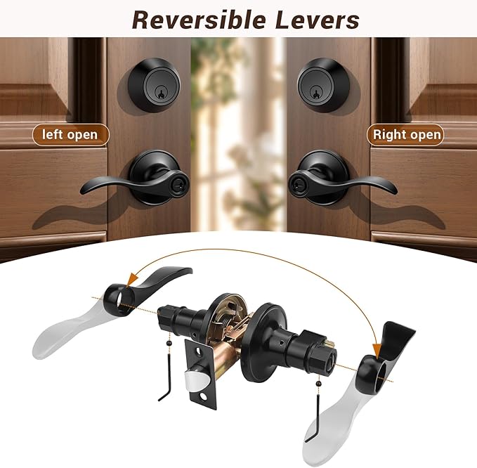 Knobonly 1 Set of Front Exterior Door Knob Set with Single Cylinder Deadbolts in Matte Blac Finish, All Keyed Same Combo Pack, Wave Style Entry Door Lever Locks with Combinations