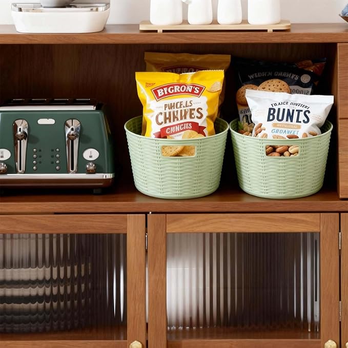 12-Pack Plastic Storage Baskets, Stackable & Nestable Organizer Bins for Toys, Clothes, Home (Green - Circular)