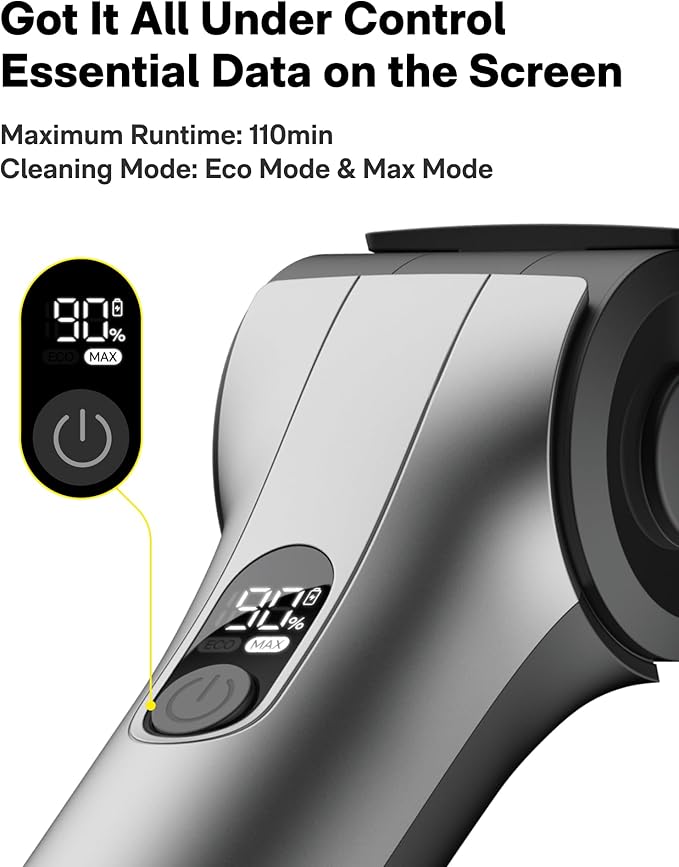 HOTO Flexi™ Cordless Electric Spin Scrubber, Adjustable Angle, Extendable Handle, Smart Display, IPX7 Waterproof, Powerful Cleaning Scrubber with 8 Replaceable Brush Heads, for Bathroom, Tile, Bathtub
