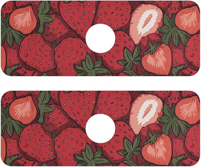 Kitchen Sink Splash Guard 2 PCS 14.7 Inch Sink Faucet Mat Splash Guard for Bathroom Countertop Water Absorbent Foldable Cuttable Soft Washable Cartoon Red Strawberry