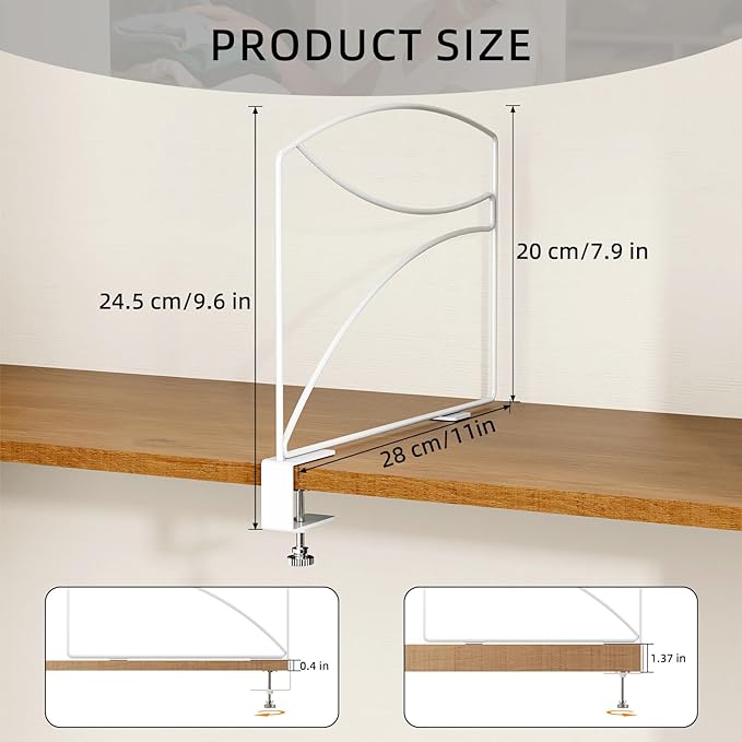 6-Piece Wire Shelf Dividers for Closet Organization, Upgraded C-Clips Adjustable Metal Shelf Dividers Suitable For Bedrooms & Kitchens, Storage Helper for Handbag Sweater Shirt Ankle Boots, White
