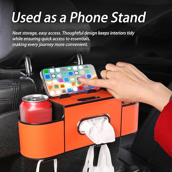 Car Organizers and Storage Box, Car Organizers and Storage Box Behind Set, 4 in 1 Multifunctional Cars Organizer and Storage Back Seat for Hold Phone, Drinks, Handbag, Universal Fit (Brown*1)