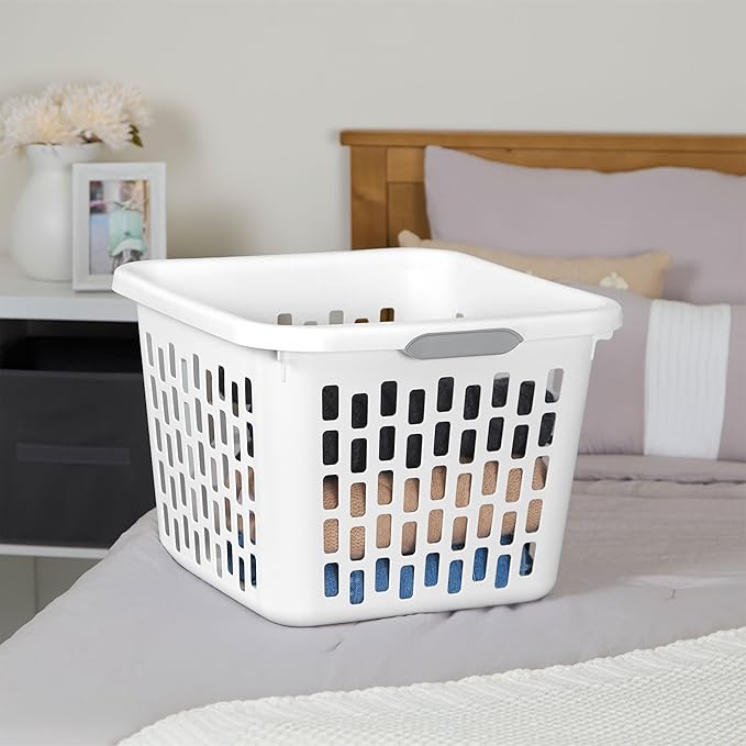 Sterilite Laundry Basket, Plastic Clothes Hamper, Large Square Bin with Comfort Grip Handles and Reinforced Rim, 1.5 Bushel Capacity, White, 18 Pack