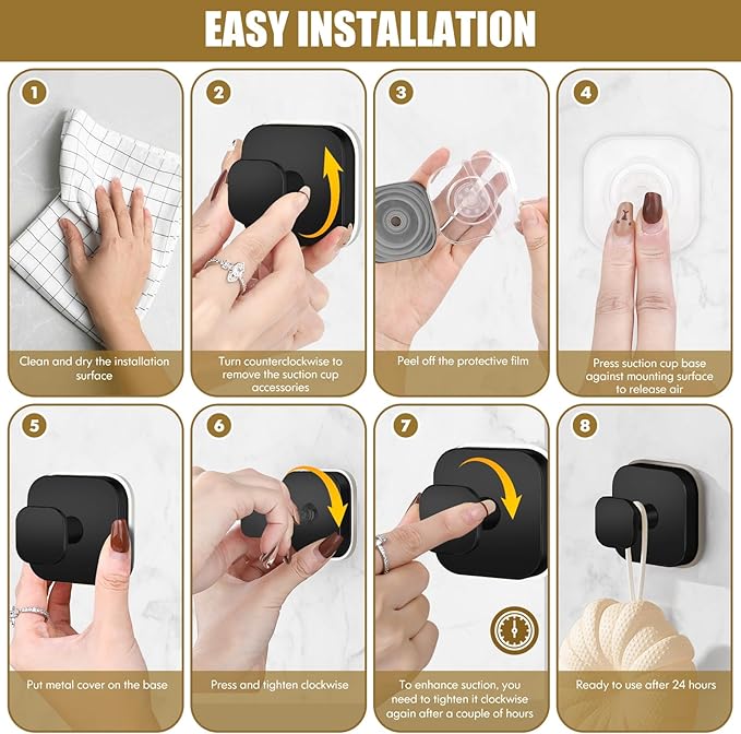 BKV Suction Cup Hooks for Shower,Heavy Duty Shower Hooks for Bathroom Wall,Glass Windows,Smooth Doors to Hang Towels,Robes,Coat,Reusable Suction Cup Wreath Hanger for Christmas Wreaths-Black(2 Pack)