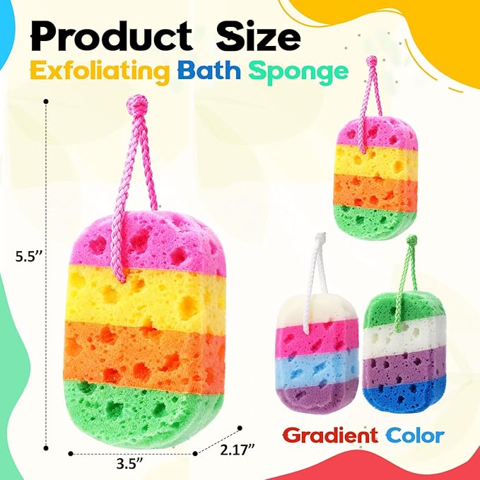 6 Pcs Exfoliating Bath Sponge Body Loofah Sponges Shower for Women Reusable Soft Bathing Pouf Foam Lufa Body Scrubber and Rich Lather, Color Matching(Gradient Colors)