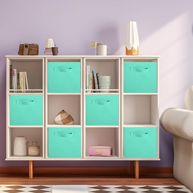 ShellKingdom Storage Bins, Foldable Fabric Storage Cubes and Cloth Storage Organizer Drawer for Closet and Toys Storage, 2 Pack (Mint Green)