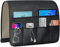 WETRBWEH TV Remote Control Holder Couch Caddy, Non-slip Bedside Caddy Organizer with 5 Pockets for Key Glasses Phone Magazine Holders (Black, 35''x18'')