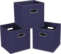 Fabric Cloth Storage Bins,Fabric Cube Bins Organizer with Dual Handles Foldable Cube Storage Baskets for Home Bedroom Storage,Set of 3,(Navy Blue)