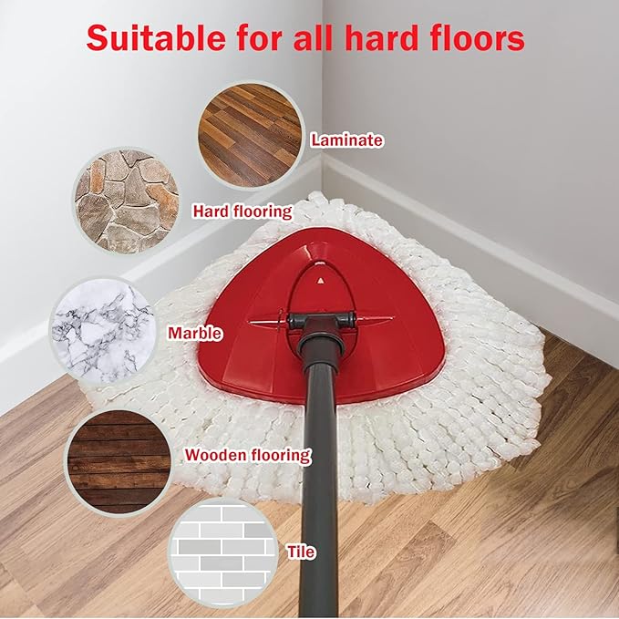 Mop Replacement Head - 4 Pack EasyWring Mop Refills Compatible with Triangle Spin Mop - Microfiber Mop Easy Cleaning Floor Head Mop for Floor Cleaning Includes 1 Rotating Mop Base
