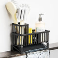 Yieach Rustproof Kitchen Sink Caddy Organizer,Durable Plastic Scrubber,Drain,Dish Sponge Holder,Dish Soap Rack and Dispenser,Multifunctional Kitchen Sink Counter Storage Organization Accessories,Black