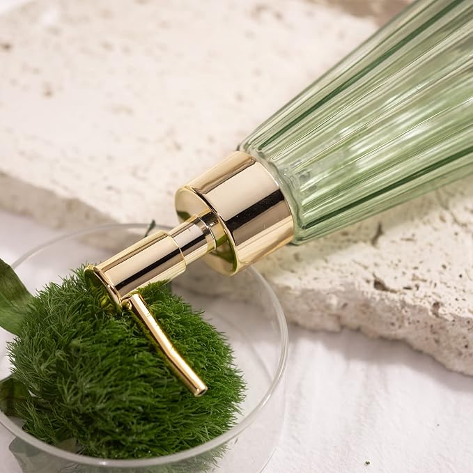EMPO Vintage Elegant Glass Soap Dispenser, Liquid Soap/Sanitizer/Shampoo Bottle with Pump, Rustic Farmhouse Decor Crystal Hand Soap Dispenser for Kitchen Sink, Bathroom Accessories (Sage Green)