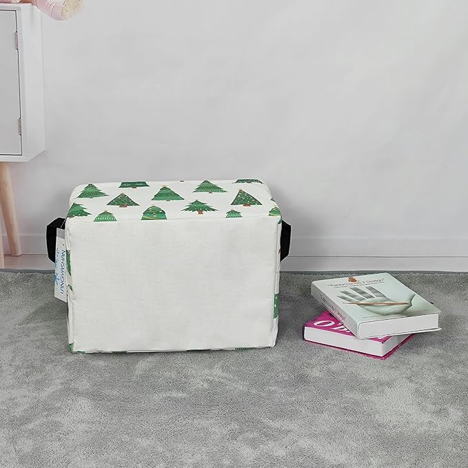LANGYASHAN Rectangular Storage Bin Collapse Canvas Fabric Cartoon Storage Basket with Handles for Organizing Home Kitchen Boys and Girls Toys Office Closet Shelf Baskets (Rec christmas tree)