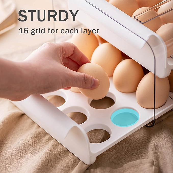 Large Capacity Egg Holder for Refrigerator, Egg Storage Container Organizer Bins, Stackable Clear Plastic Storage Egg Organizer with Handles, Household Egg Holder for Fridge(2 Layer)