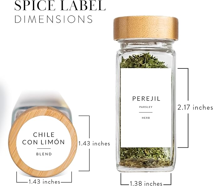 127 Spanish Spice Labels Stickers Preprinted Waterproof, Spice Jar Labels Written in Spanish, Round & Rectangle Seasoning Label for Jars, Pantry Organization, Etiquetas de Especias en Español