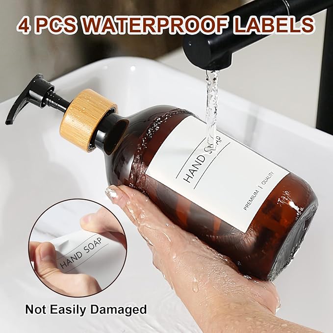 Amber Soap Dispenser Plastic, Brown Dish Soap Dispenser with Bamboo Pump for Kitchen,17 Fl Oz Hand and Dish Dispenser Set for Bathroom, Farmhouse Liquid Soap and Lotion Dispensers Bottle