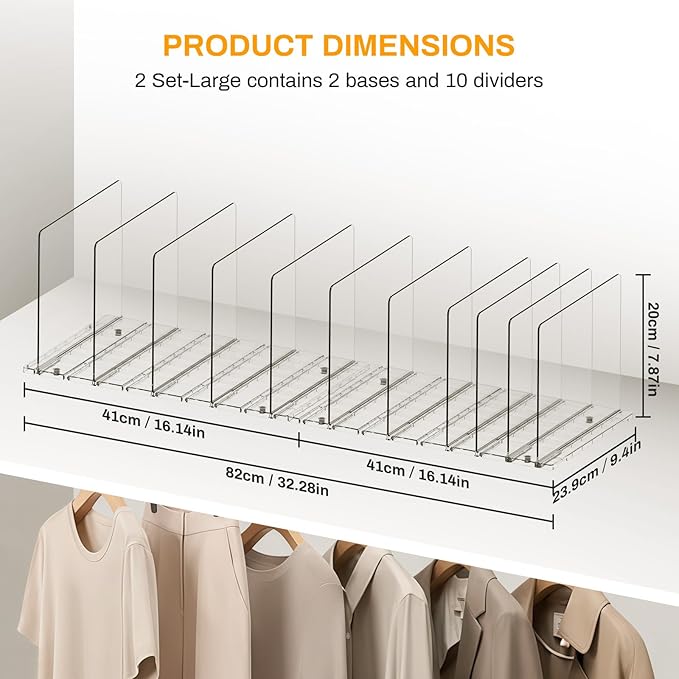 Purse Organizer for Closet Organizers And Storage Adjustable Clear Shelf Dividers for Purse Organizer for Closet, Closet Shelf Organizer Suitable for Bookshelf Dividers, Bedroom, Offices(2 Set-Large)