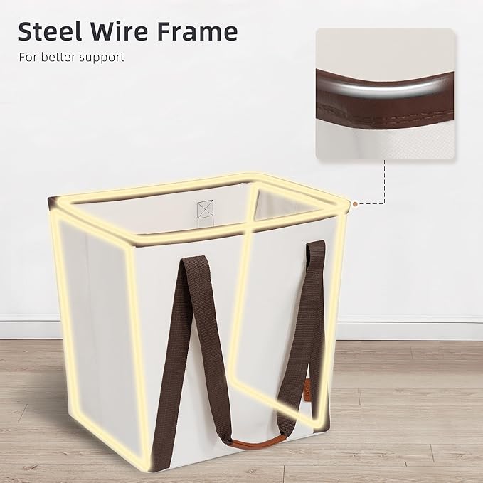 STORAGE MANIAC Collapsible Laundry Caddy, 128L (34 Gal) Large Collapsible Laundry Basket with Sturdy Metal Wire Frame, Long Carry Handles - Space-Saving, Foldable Laundry hamper, 2 Pack Beige