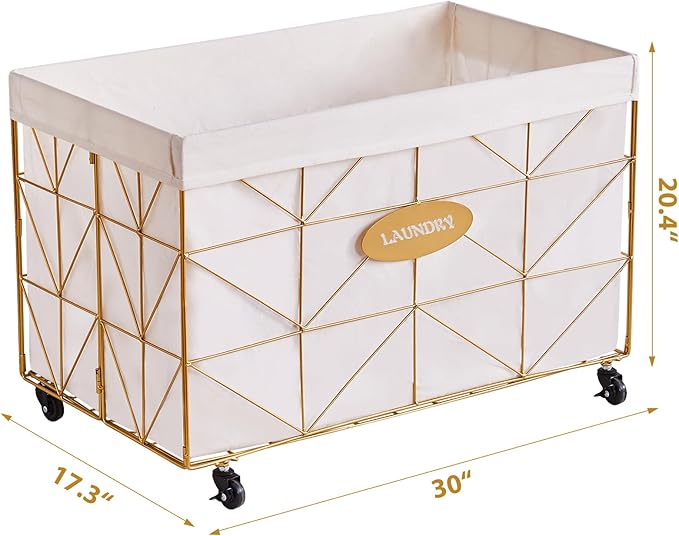 Mxfurhawa Laundry Hamper, 65L Collapsible Laundry Basket Large Capacity Metal Laundry Hamper with Removable Liner, Rolling Wheels and Collapsible Design for Storage and Organization (65L Rectangular)