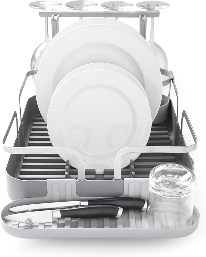 Umbra Holster Dish Rack– Molded Plastic Dish Drying Rack with Drainage Spout, Charcoal