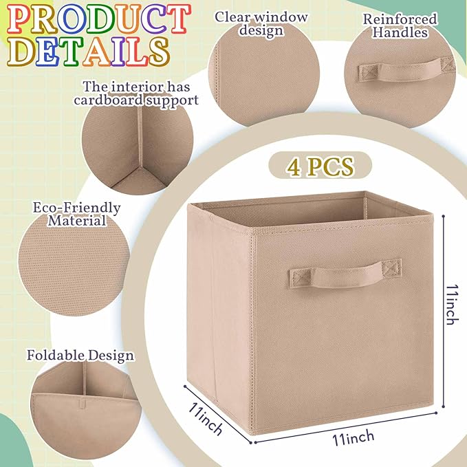 Yinder 12 Pcs Cube Storage Bin Brown 11'' Storage Bins for Playroom Decor Colorful Bins for Kids Foldable Baskets for Nursery Organizer Boxes Fabric Boxes