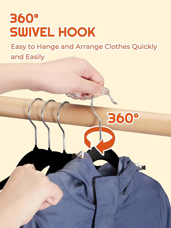 HOUSE DAY 14 Inch Kids Velvet Hangers 100 Pack, Durable Big Kid Hangers for Youth, Teen, Non Slip Kids Felt Hanger, Cute Childrens Hanger for Closet, Black