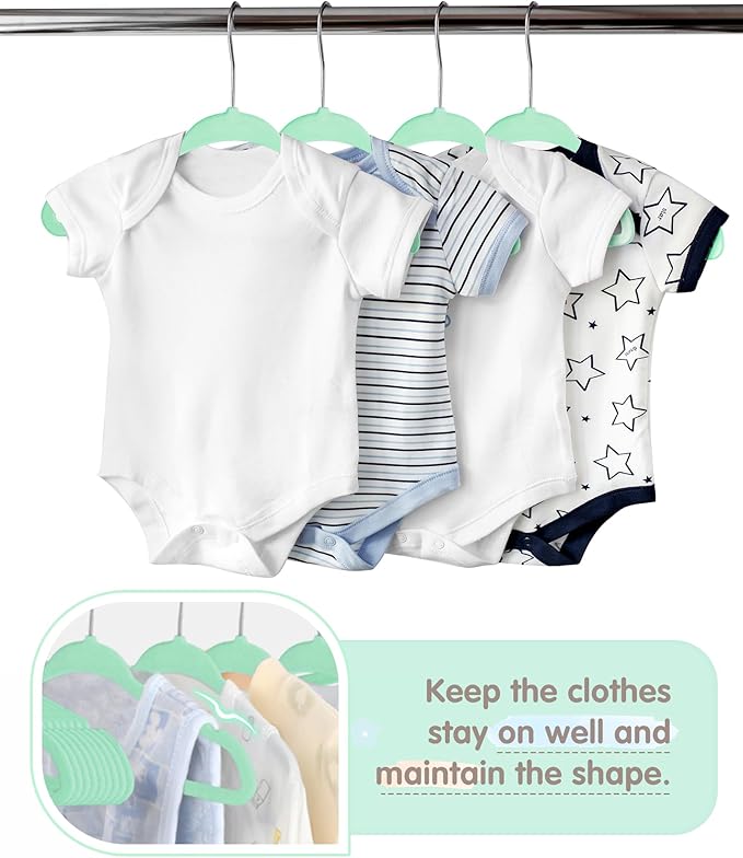 VIS'V Baby Hangers, 11 Inch Velvet Kids Hangers with 6 Pcs Clothes Size Dividers, Infant Toddler Nursery Closet Organization, Non Slip, Mint Green, 50 Pcs