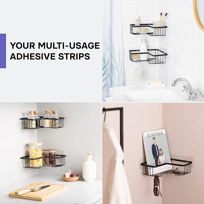 KINCMAX 4 Packs Strong Sticky Waterproof Heavy-duty Wall Adhesives Nail Free Transparent Adhesive Pad No-trace Wall Stick Adhesives Hook Strip for Shower Caddy, Kitchen Racks, Bathroom Storage Shelves