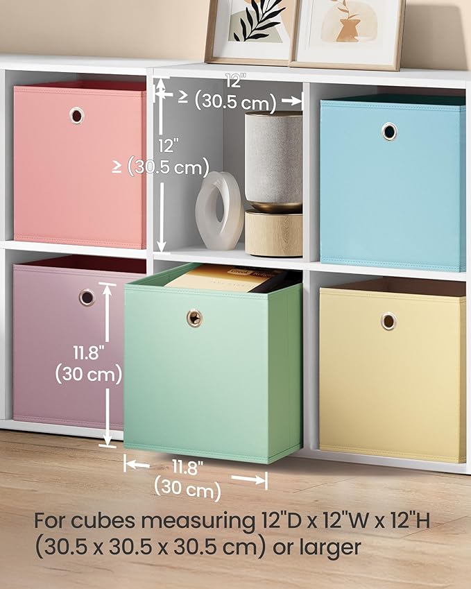 SONGMICS Storage Cubes, Set of 6 Odorless Foldable Storage Boxes, 11.8 x 11.8 x 11.8 Inches, Closet Organizers for Shelf, Rainbow Storage Bins, Colorful Fabric Bins for Bedroom, Living Room URFB230X01